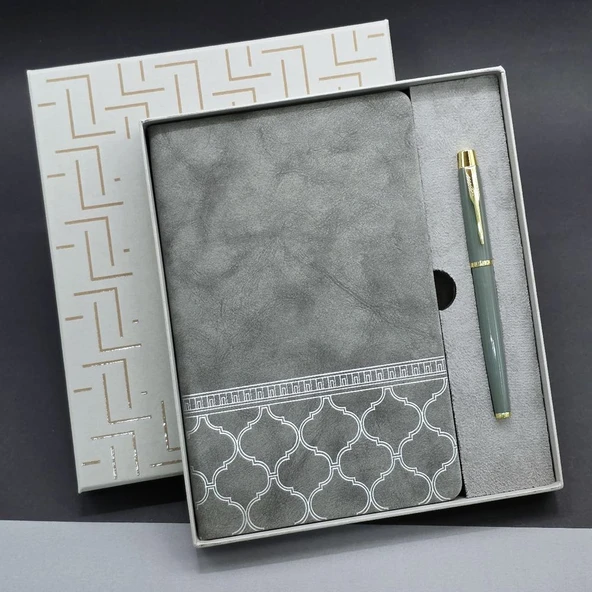 Gri Renk Defter Ve Metal Roller Kalem Seti ürün görseli 1