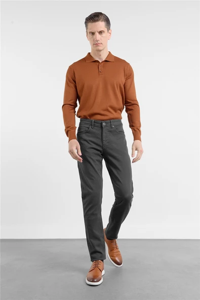 Füme 5 Cep Düz Paça Gabardin Slim Fit Pamuklu Pantolon 1003260318 ürün görseli 1