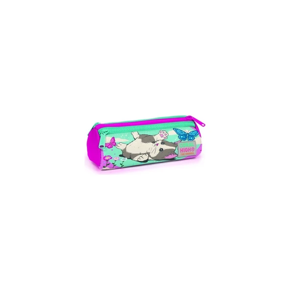Coral High Üç Bölmeli Kalem Kutusu Su Yeşili Pembe Kedi Desenli 22007 ürün görseli 1