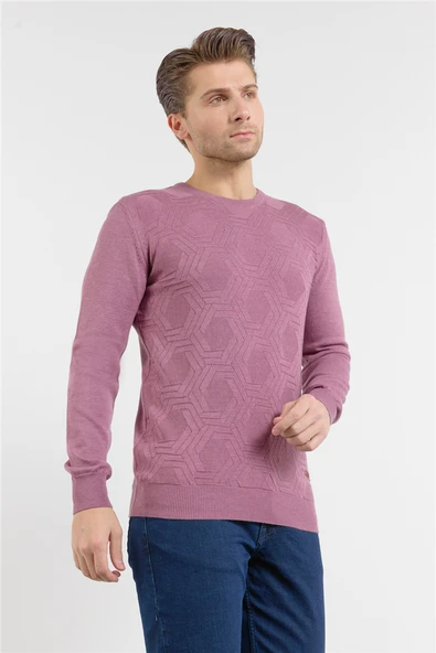 Pembe Bisiklet Yaka Cepsiz Uzun Kol Örme Comfort Fit Pamuklu Kazak 1012255130 ürün görseli 1