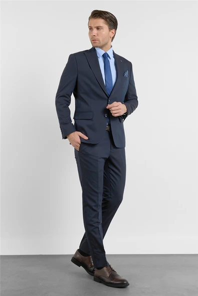 Lacivert Kırlangıç Yaka 6 Drop Slim Fit Tam Astar Esnek Takım Elbise 1001260158 ürün görseli 1