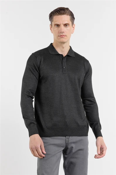 Füme Polo Yaka Cepsiz Comfort Fit Classic  Triko Kazak 1012255155 ürün görseli 1