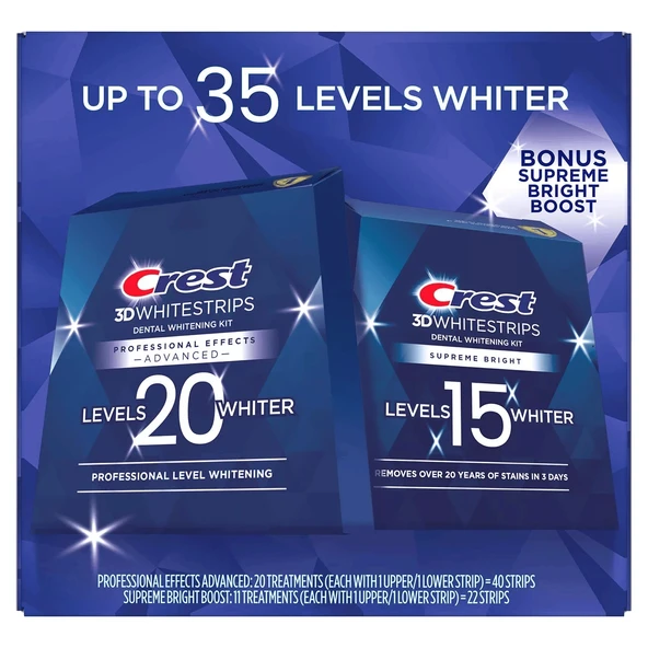 Crest 3D Whitestrips Level 20 + Level 15 Diş Beyazlatma Seti 62 Strips ürün görseli 1