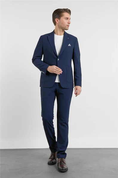 Lacivert Mono Yaka 6 Drop Slim Fit Astarsız Esnek Takım Elbise 1001260157 ürün görseli 1