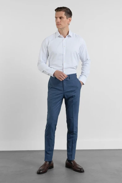 Lacivert-Lacivert Yan Cep Kazayağı Desen Slim Fit Esnek Classic Pantolon 1003255174 ürün görseli 1