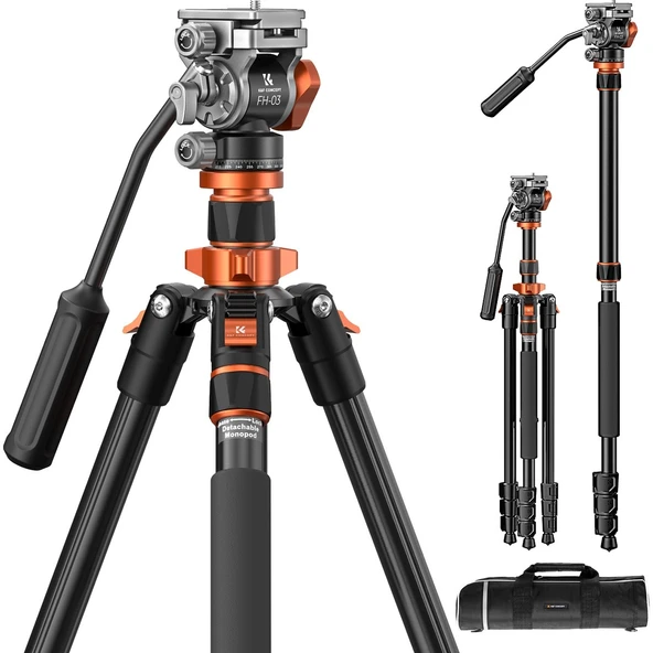 K&F Concept 200CM Alüminyum Tripod (O234A7+FH-03) ürün görseli 1