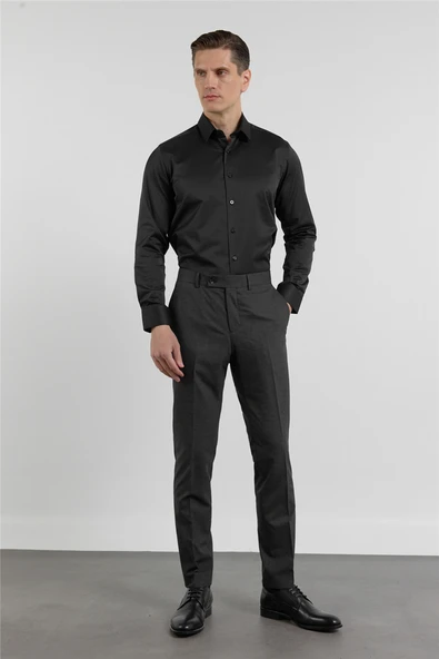 Siyah-Antrasit Yan Cep Kazayağı Desen Slim Fit Esnek Classic Pantolon 1003255174 ürün görseli 1