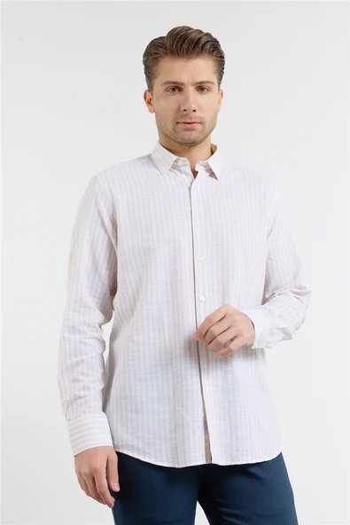 Bej Kısalabilir kol Cepsiz Pamuk Casual Comfort Fit Gömlek 1004250128 ürün görseli 1