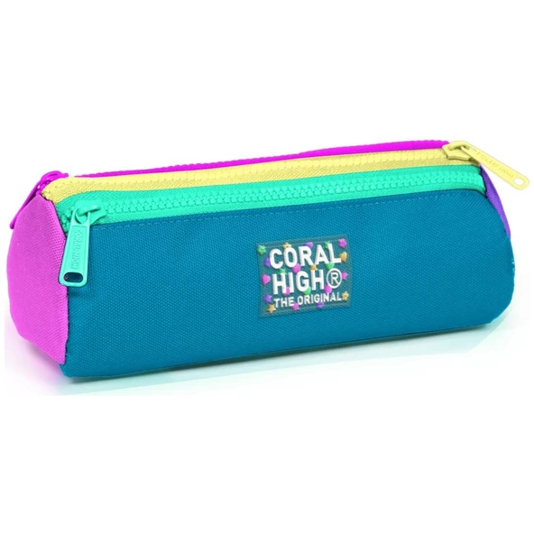 Coral High Kids Pembe Pastel Renkli Üç Bölmeli Kalem Çantası 22059 ürün görseli 1