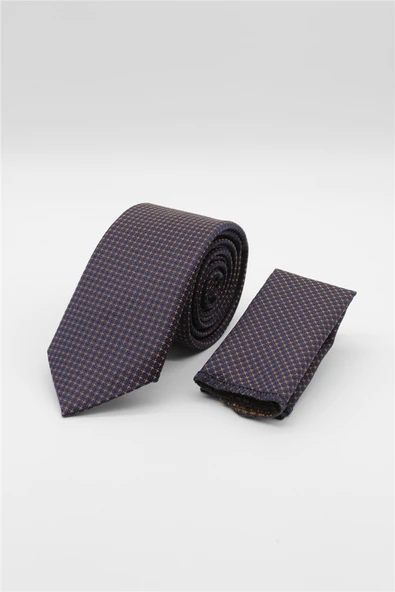 Lacivert-Turuncu Desenli 7 Cm Kravat 1090260115 ürün görseli 1