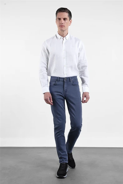 İndigo Pamuklu 5 Cep Düz Paça Slim Fit Casual Denim Pantolon 1023260152 ürün görseli 1