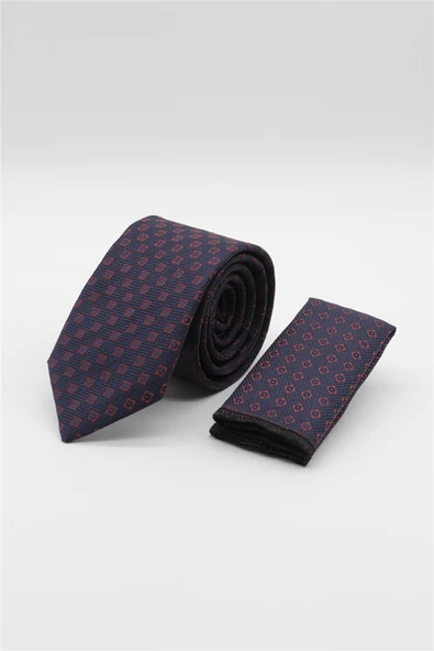 Lacivert-Kırmızı Desenli 7 Cm Kravat 1090260116 ürün görseli 1