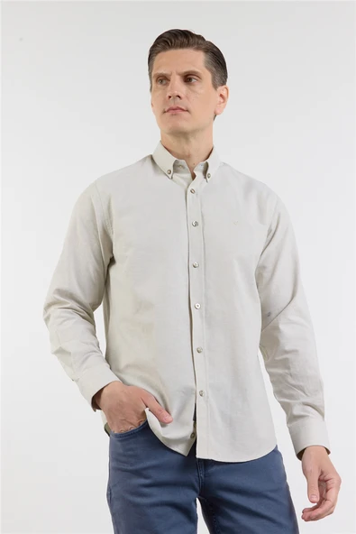 Yeşil Oxford Düğmeli Yaka Uzun Kol Cepsiz Slim Fit Pamuklu Gömlek 1004260182 ürün görseli 1