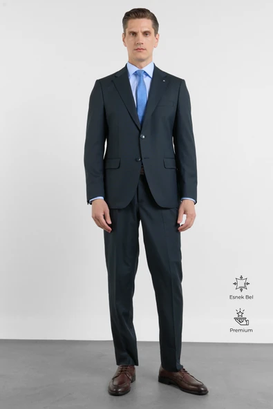 Lacivert Mono Yaka Esnek Bel 6 Drop Comfort Fit Tam Astar Esnek Takım Elbise 1001260151 ürün görseli 1
