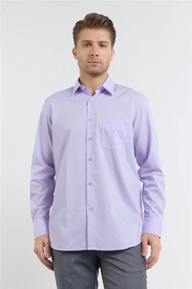 Mor Sert Yaka Uzun Kol Easy To Iron Comfort Fit Pamuklu Gömlek 1004255182 ürün görseli 1