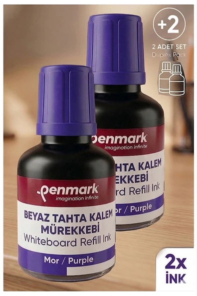 Mor Yazı Tahta Kalemi Mürekkebi 30 ml 2 Adet Penmark Tahta Kalemi Mürekkepi Kolay Silinebilir Doldurulabilir Canlı ürün görseli 1