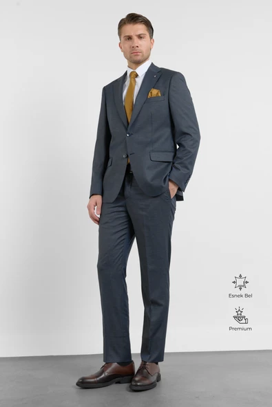 Lacivert Mono Yaka Esnek Bel 6 Drop Comfort Fit Tam Astar Esnek Takım Elbise 1001260152 ürün görseli 1