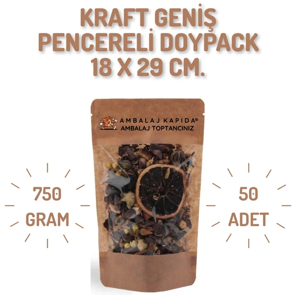 18x29 cm. Kraft Geniş Pencereli Doypack - 50 Adet ürün görseli 1