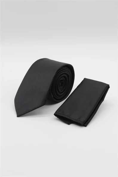 Siyah Düz Saten Kravat 7 cm 1090260200 ürün görseli 1