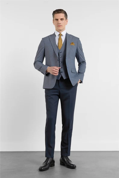 Lacivert Kırlangıç Yaka 6 Drop Slim Fit Tam Astar Esnek Takım Elbise 1001255174 ürün görseli 1