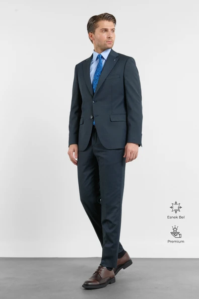 Lacivert Mono Yaka Esnek Bel 6 Drop Comfort Fit Tam Astar Esnek Takım Elbise 1001260152 ürün görseli 1