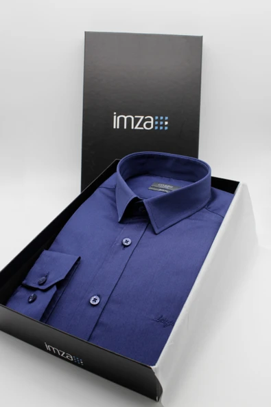 Lacivert Sert Yaka Slim Fit Classic Pamuklu Gömlek 1004255324 ürün görseli 1