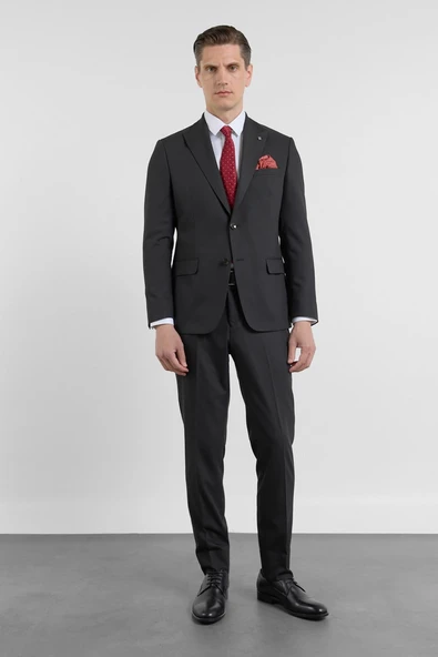 Siyah Kırlangıç Yaka 6 Drop Slim Fit Tam Astar Esnek Takım Elbise 1001260158 ürün görseli 1