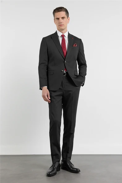 Siyah Kırlangıç Yaka 6 Drop Slim Fit Tam Astar Esnek Takım Elbise 1001260160 ürün görseli 1