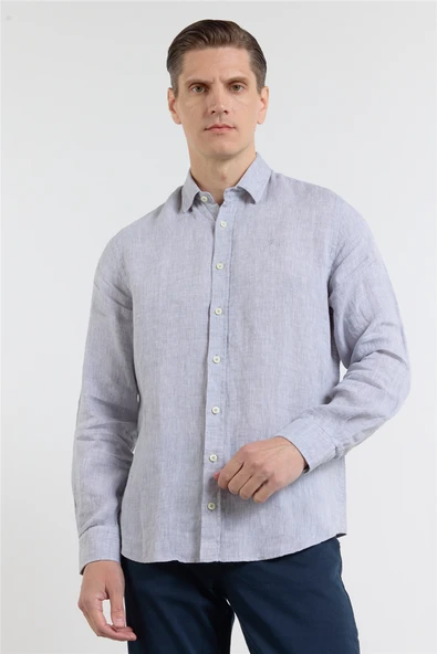 Gri Uzun Kol Cepsiz Slim Fit %100 Pamuk Gömlek 1004260163 ürün görseli 1