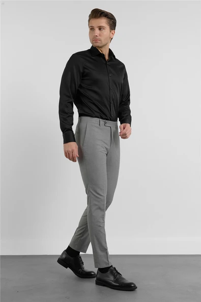Gri Yan Cep Kazayağı Desen Slim Fit Esnek Classic Pantolon 1003255174 ürün görseli 1