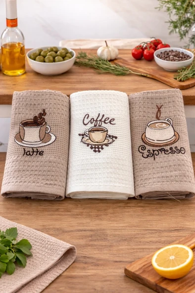 3’lü Nakışlı Waffle Mutfak Havlusu 40x60 cm – Süper Emici & Yumuşak ürün görseli 1