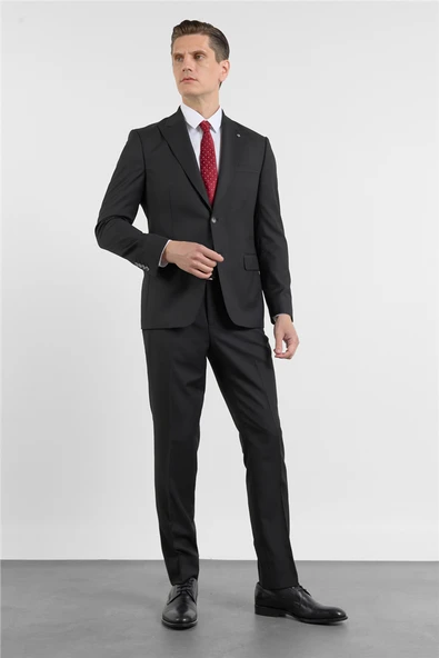 Siyah Kırlangıç Yaka 6 Drop Slim Fit Tam Astar Esnek Takım Elbise 1001260153 ürün görseli 1