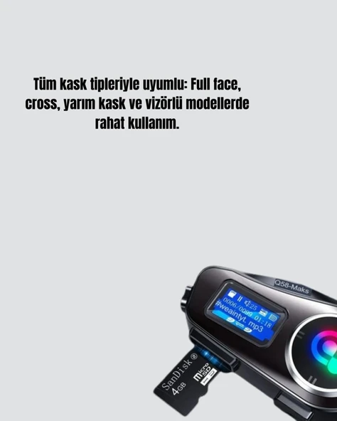 IP65 Suya Dayanıklı Kask Bluetooth Kulaklık LCD Ekranlı - Resim 2