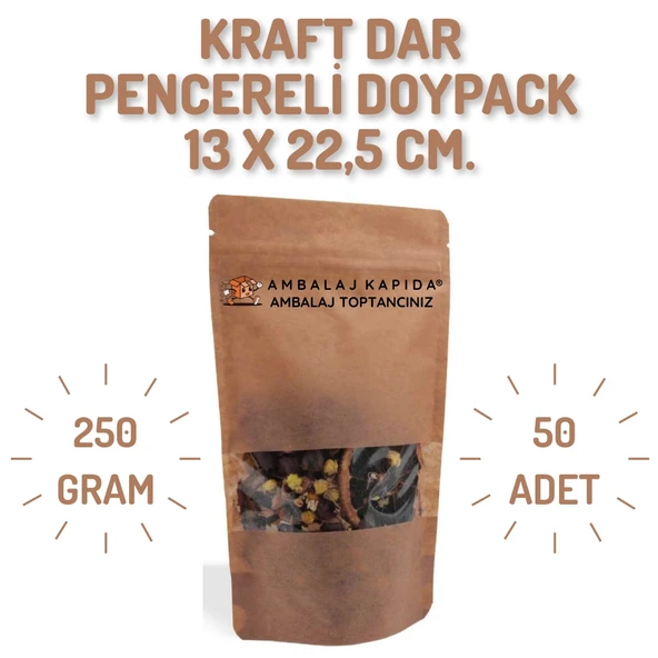 13x22,5 cm. Kraft Dar Pencereli Doypack - 50 Adet ürün görseli 1