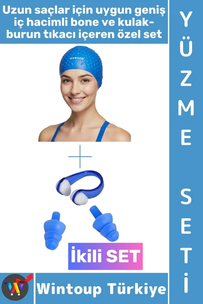 #Bone Esnek Silikon Havuz Deniz Su Geçirmez Büyük Beden Saç Bonesi Kulak Burun Tıkacı Şık Özel Set ürün görseli 1