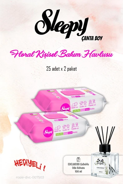 Sleepy Floral 25'li Kişisel Bakım Havlusu 2 Paket ve ROSIE Koku ürün görseli 1