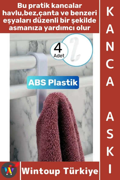 #Askı Montajsız Çok Amaçlı Küçük Eşya Havlu Çanta Mutfak Banyo ABS Sert Plastik Kanca Askı 4 Adet ürün görseli 1