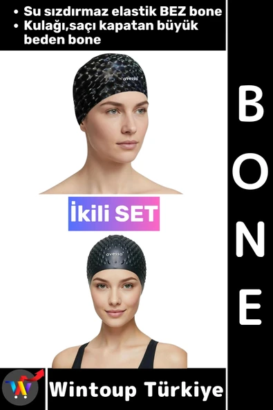 #Bone Esnek Havuz Deniz Su Geçirmez Elastik Bez Kulağa Su Geçirmez Büyük Beden Saç Bonesi İkili Set ürün görseli 1