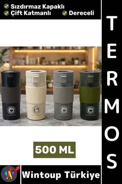 #Termos Kamp Outdoor Piknik Ofis Gündelik Sızdırmaz Kapaklı Çift Katmanlı Dereceli Mug Termos 500 ML ürün görseli 1