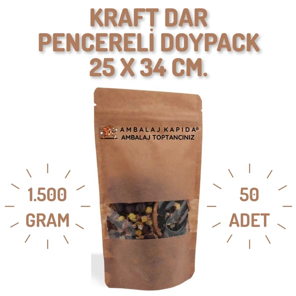 25x34 cm. Kraft Dar Pencereli Doypack - 50 Adet ürün görseli 1
