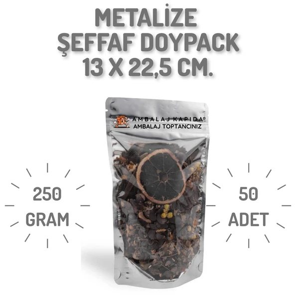 13x22,5 cm. Metalize Şeffaf Kilitli Doypack - 50 Adet ürün görseli 1
