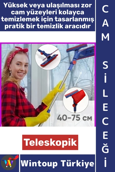 #CamSileceği Ev Ofis Oto Bakım Köşe Kenar Zor Nokta Oynar Başlıklı Teleskopik Çekçekli Cam Sileceği ürün görseli 1