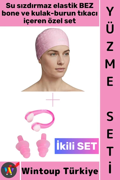 #Bone Esnek Yumuşak Havuz Deniz Su Geçirmez Elastik Bez Saç Bonesi Kulak Burun Tıkacı Şık Özel Set ürün görseli 1