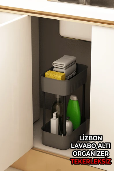 Lizbon Çok Amaçlı 2 Katlı Banyo Organizer Düzenleyici Dolap Içi Tezgah Altı Tekerleksiz Organizer ürün görseli 1