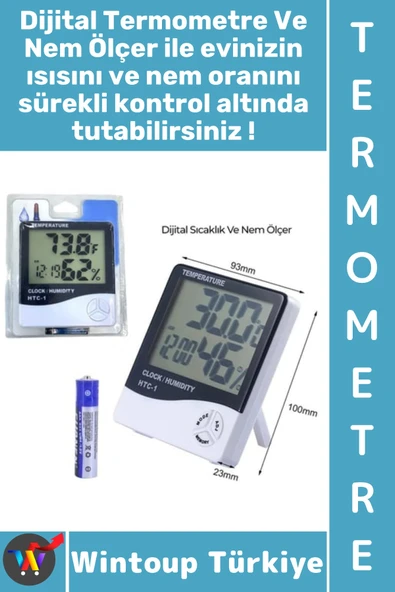 #Termometre Çocuk Bebek Odası Ev Nem Sıcaklık Ölçer Alarm Sabitleme Klipsli Pilli Dijital Termometre ürün görseli 1