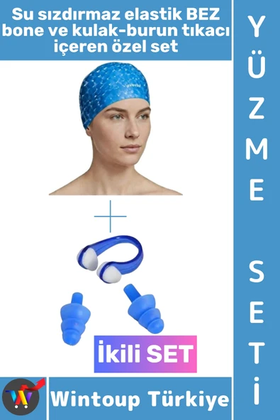 #Bone Esnek Yumuşak Havuz Deniz Su Geçirmez Elastik Bez Saç Bonesi Kulak Burun Tıkacı Şık Özel Set ürün görseli 1