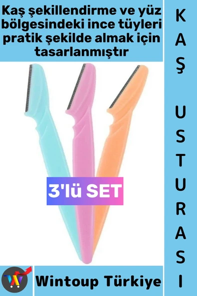#KaşBakım Tahriş Etmez Dudak Yanak Çene Pürüzsüz Cilt Tüy Alma Şekillendirme Kaş Usturası Üçlü Set ürün görseli 1