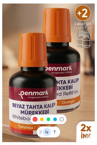 Turuncu Yazı Tahta Kalemi Mürekkebi 30 ml 2 Adet Penmark Tahta Kalemi Mürekkepi Kolay Silinebilir Doldurulabilir Canlı ürün görseli 1