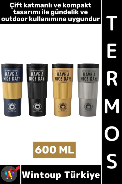 #Termos Kamp Outdoor Piknik Ev Ofis Gündelik Hediyelik Şık Detaylı Çift Katmanlı Mug Termos 600 ML ürün görseli 1