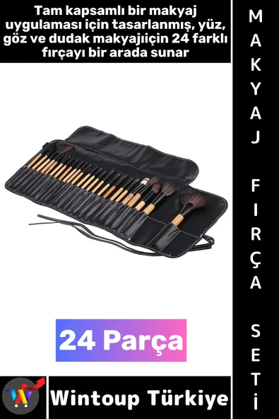 #MakyajSeti Profesyonel Cilt Yüz Göz Dudak Kaş Kontür Eyeliner Çantalı Makyaj Fırçası Seti 24 Parça ürün görseli 1